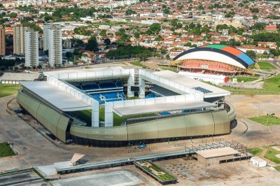 Die Arena Pantanal in der brasilianischen Stadt Cuiaba am Rande des unberührten Naturparadieses Pantanal ist ein Austragungsort der Fuball-WM 2014